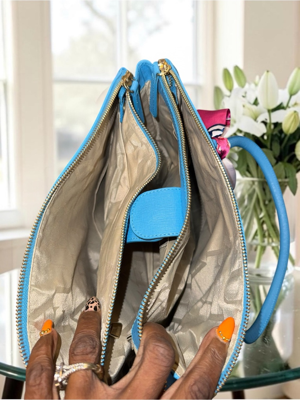 LOW START Furla Linda Medium Saffiano Leather Tote Bag – Cerulean Blue Like New - Picture 15 of 15